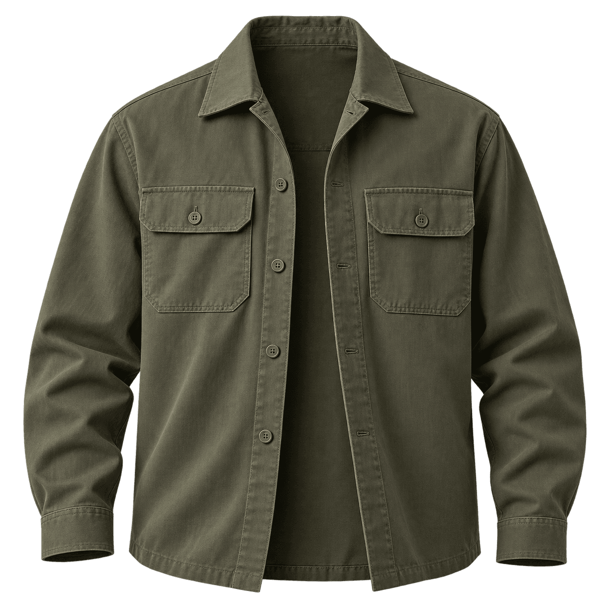 Sobrecamisa Olive, vista frontal sobre fondo neutro